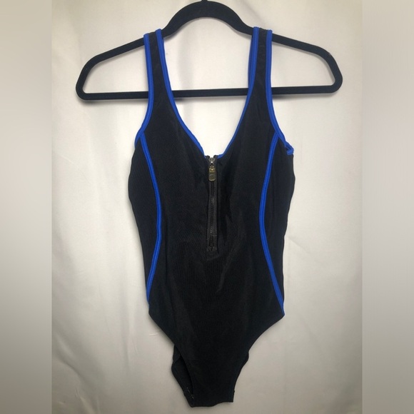 Women’s Black/Blue/Zippered Swimsuit. Size 10 - Picture 1 of 4